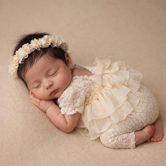 Baby Girl Lace Romper Tiered Ruffle Jumpsuit Studio Bebe Gown
