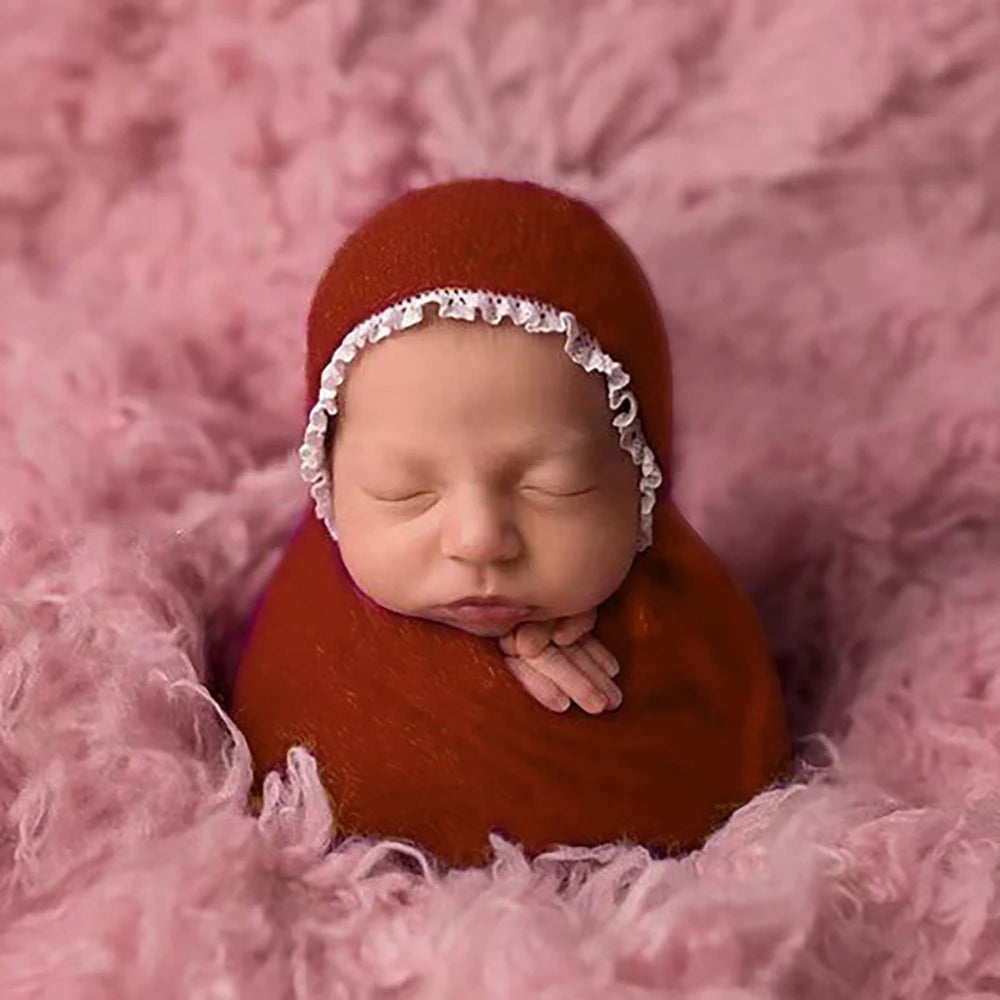 Newborn Knit Lace Hat Wrap Set Baby Vintage Soft Costume Bab