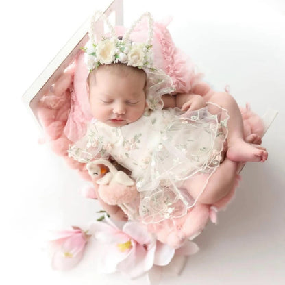Newborn Baby Girl Floral Embroidered Tulle Tutu Dress Matching Flower Headband Newborn Set