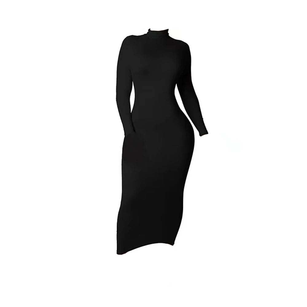 Maternity Elegant Elastic High Neck Slim Fit Dress