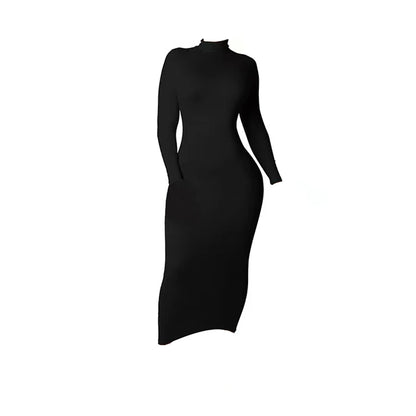 Maternity Elegant Elastic High Neck Slim Fit Dress