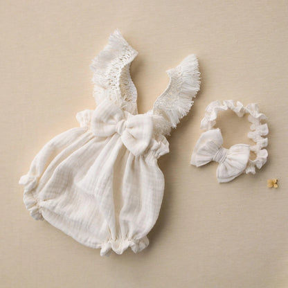 Boho Newborn Photo Ruffle Baby Lace Trim Romper Picture Session Clothing Suits