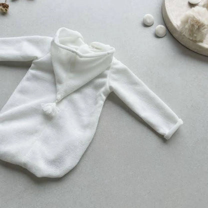 White Knitted Hooded Baby Romper Newborn Costume