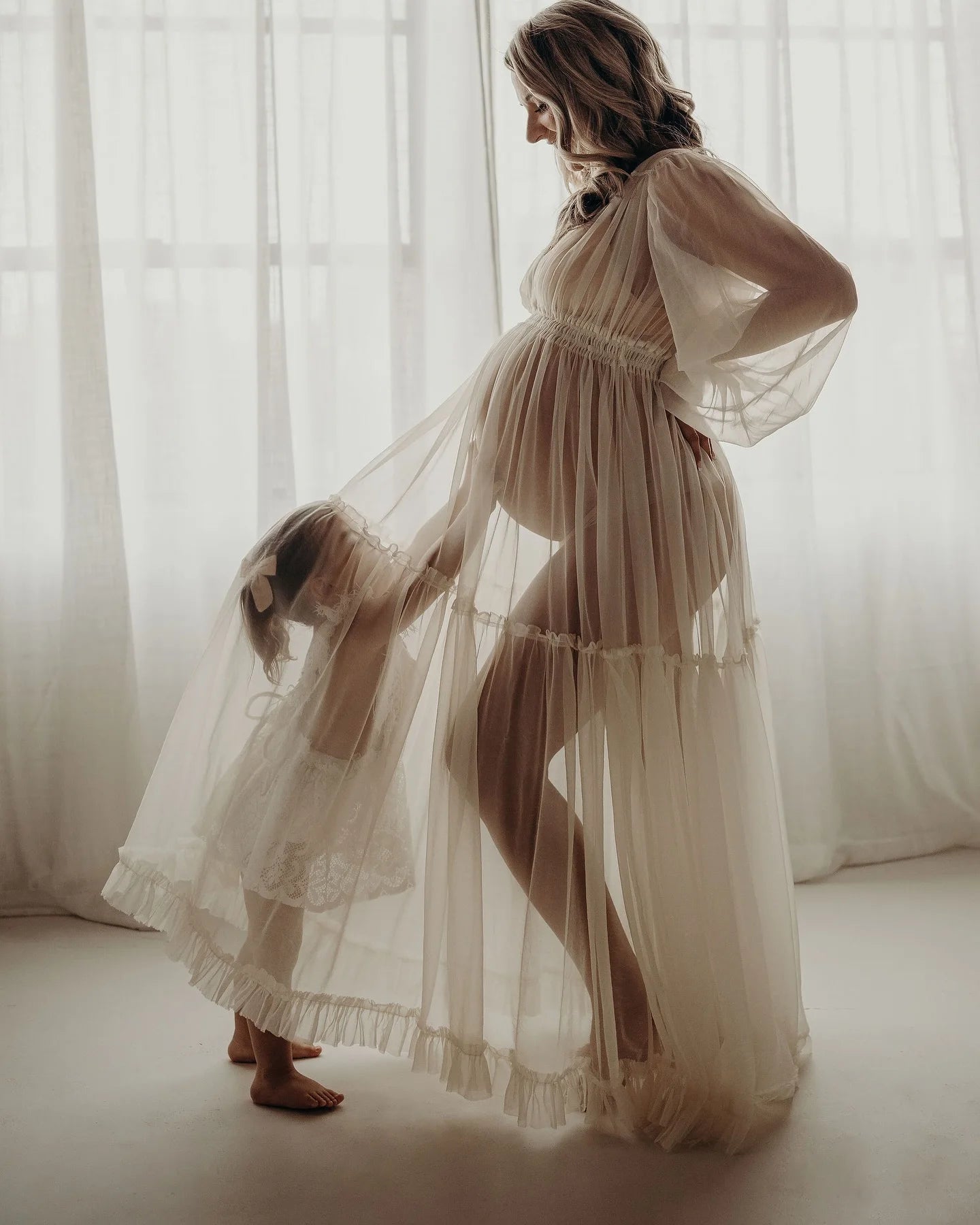 Photography Dress For Women White Transparent Chiffon V-neck Long Sleeved Dress Maternity Dress For Photo Shoot Pregnant