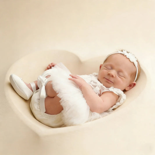 White Lace Tutu Romper Newborn Girl Pearl Ruffle Bodysuit Baby Jumpsuit