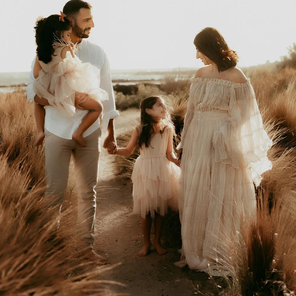 Bohemian Photo Shooting Pregnancy Dress Folded Chiffon Two-Piece Set Button up Dress Elegant Dress in Photography Studio