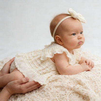 Smocked Newborn Romper White Ruffle Baby Girl Bodysuit Dress