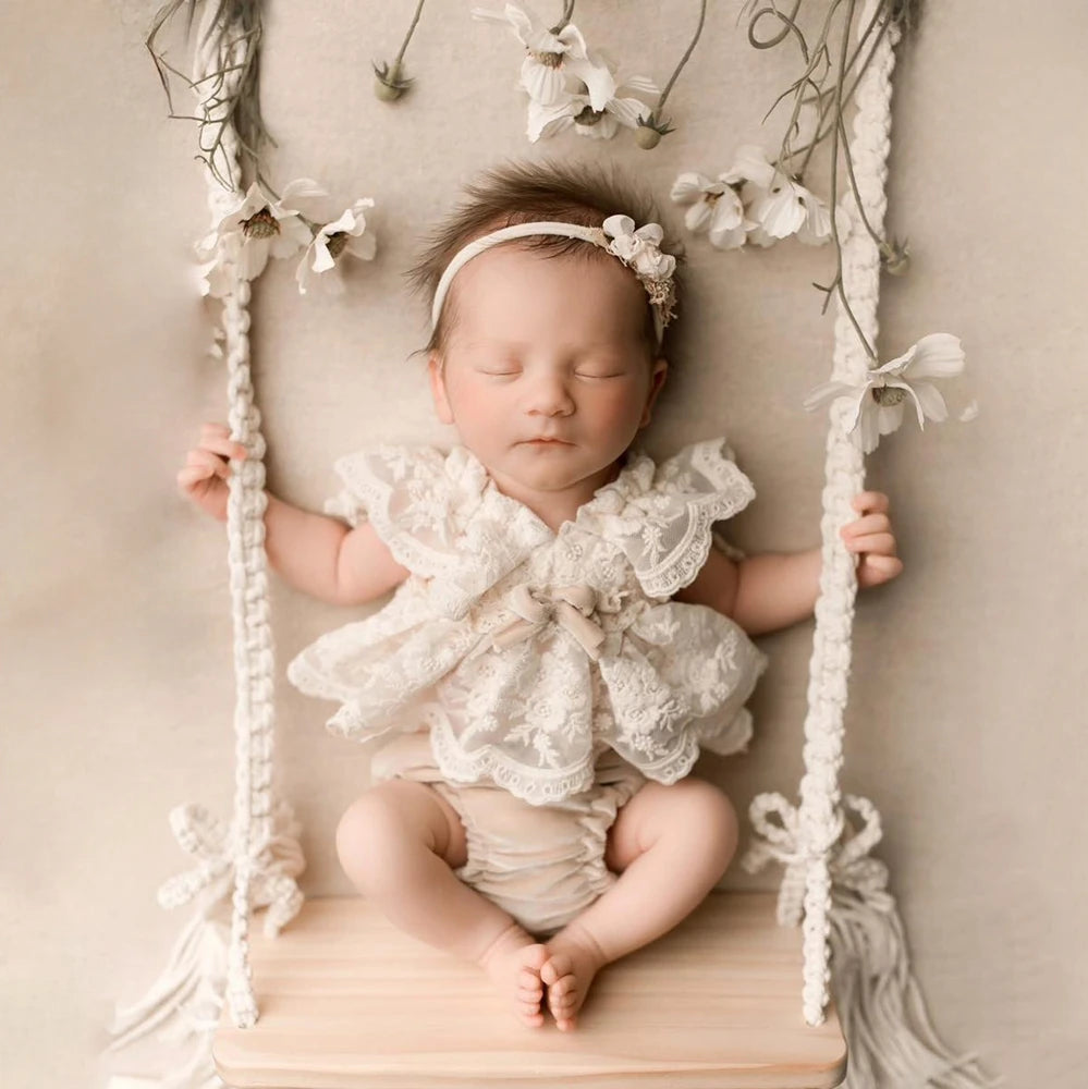 Baby Girl White Lace Ruffle Romper Newborn Dress Back Bow