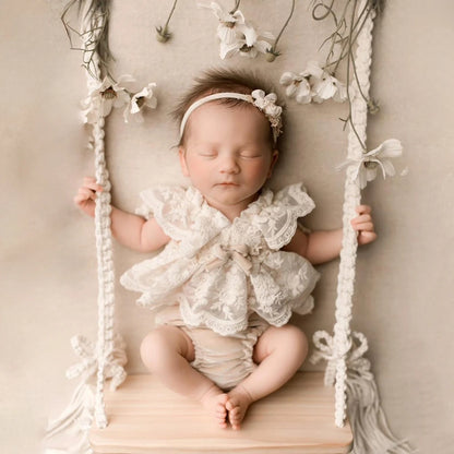 Baby Girl White Lace Ruffle Romper Newborn Dress Back Bow