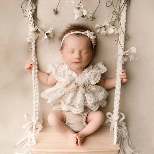 Baby Girl White Lace Ruffle Romper Newborn Dress Back Bow