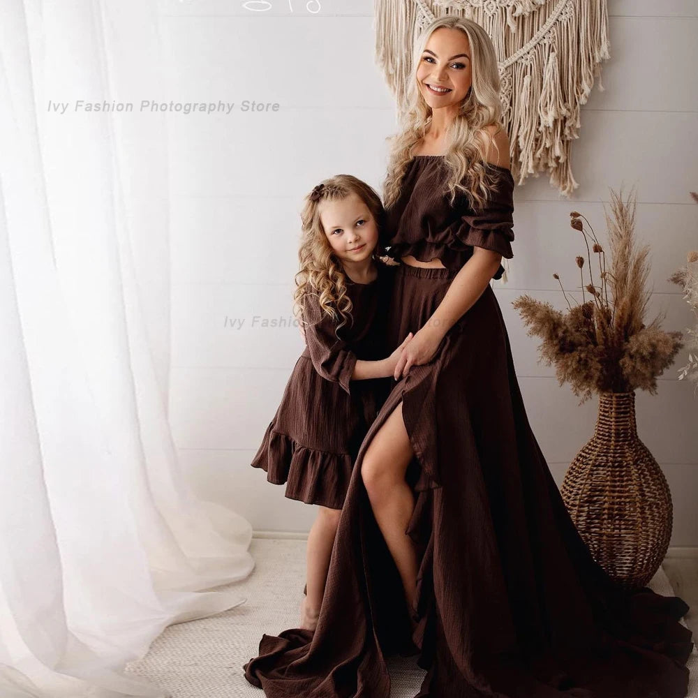 Maternity Bohemian Ruffle Edge Off Shoulder Short Sleeve Linen Cotton Dress Boho Style Baby Shower