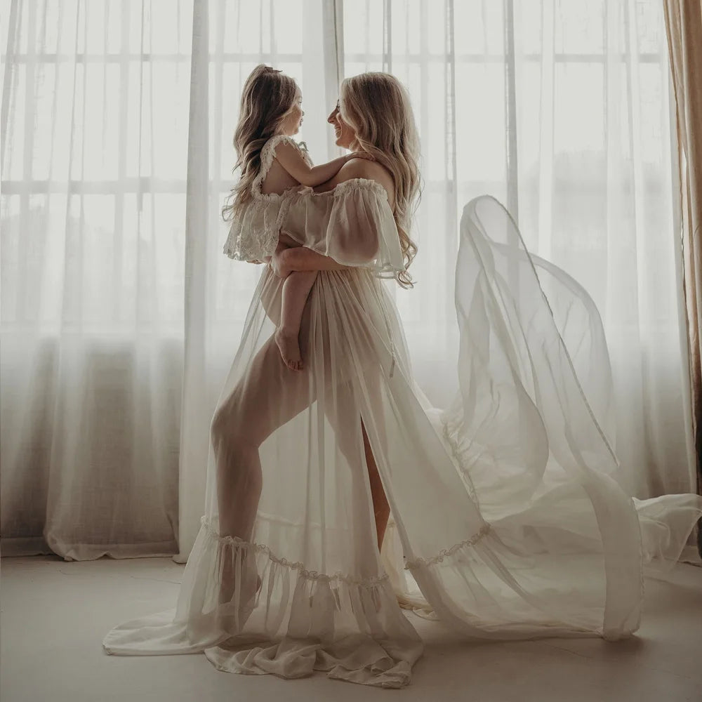 Maternity Dresses Photoshoot Studio Clothing Sexy Chiffon Off Shoulder Ruffle Edge Dress Pregnant Women Photography Gowns