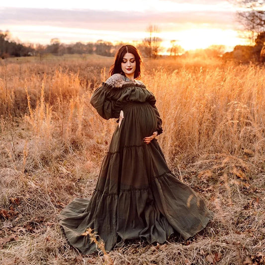Bohemian Photo Shooting Pregnancy Dress Soft Comfortable Pure Cotton Off Shoulder Dress Maternity Dresses For Baby Showers