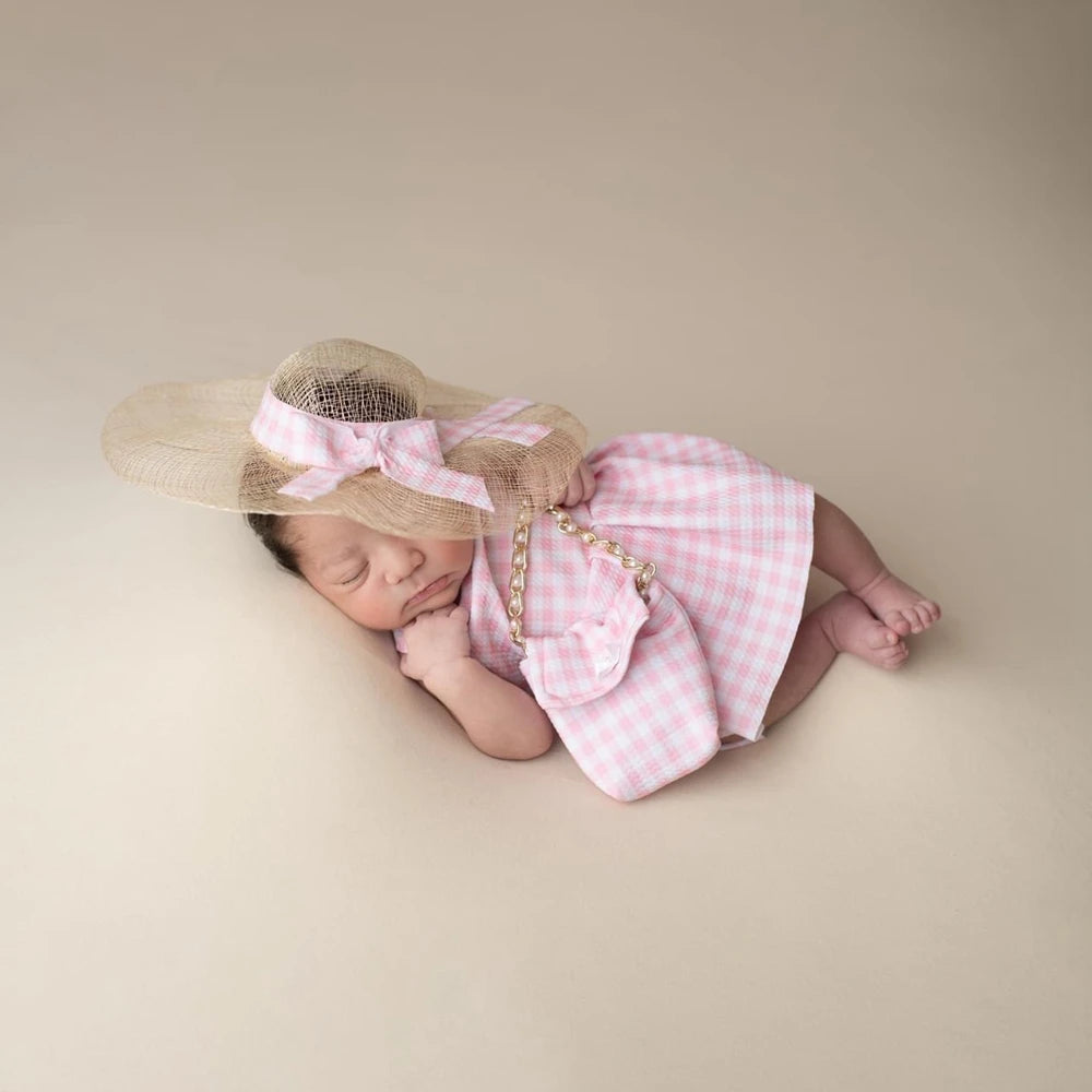 Gingham Romper Pink Plaid Dress Studio Baby Girl Fotografia Clothing