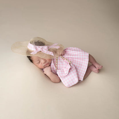 Gingham Romper Pink Plaid Dress Studio Baby Girl Fotografia Clothing