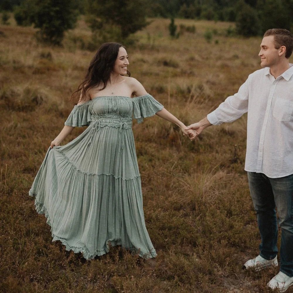  Bohemian Photo Shooting Pregnancy Dress Comfortable Soft Linen-Cotton Set For Pregnant Women Photos Maternity Two-Piece Dress