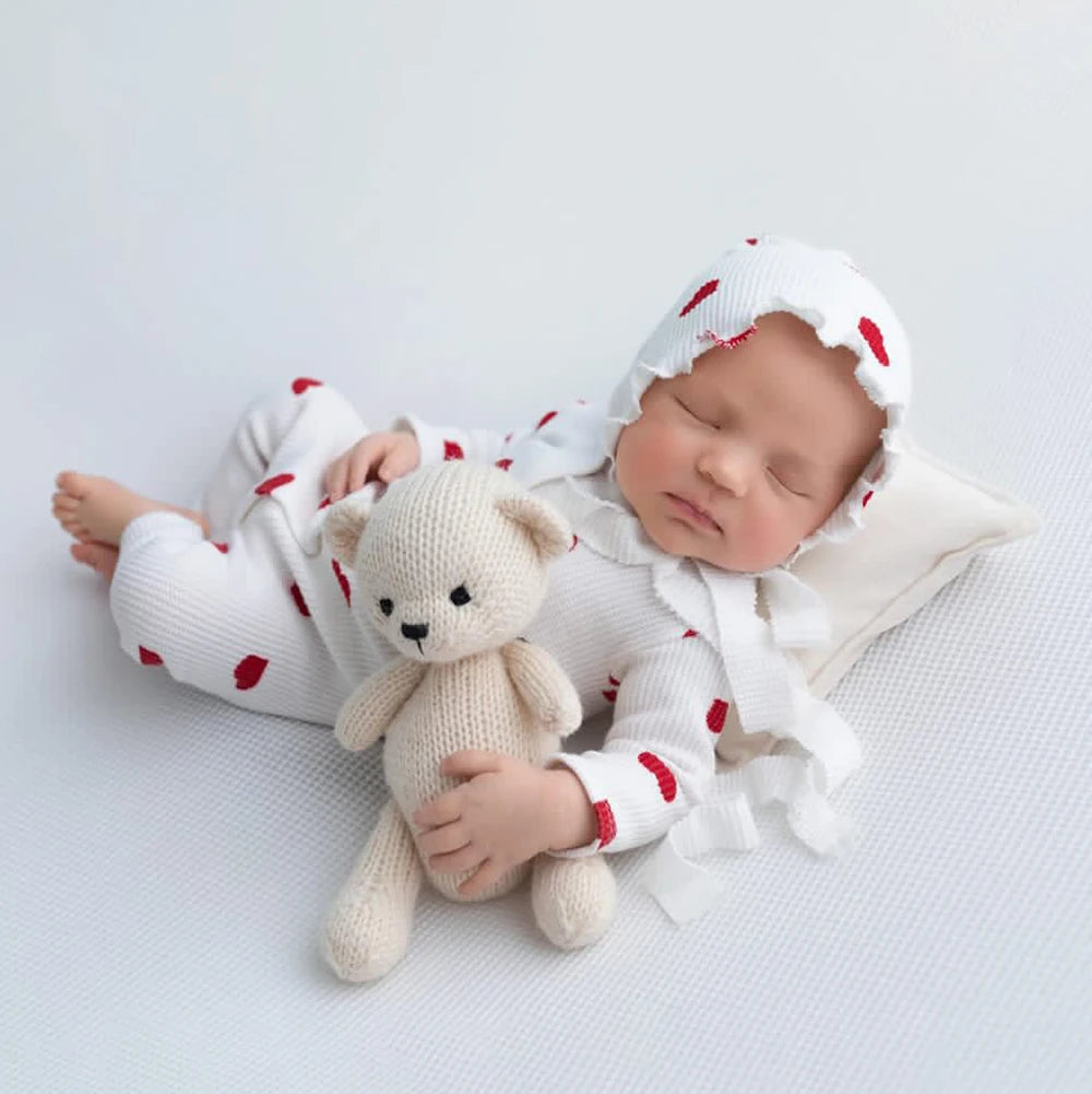Heart Theme Baby Boy Knit Romper Hat Set Soft