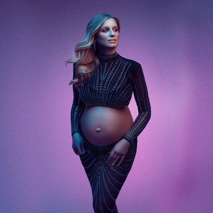Maternity Party Elastic Mesh Nail Drill Dress