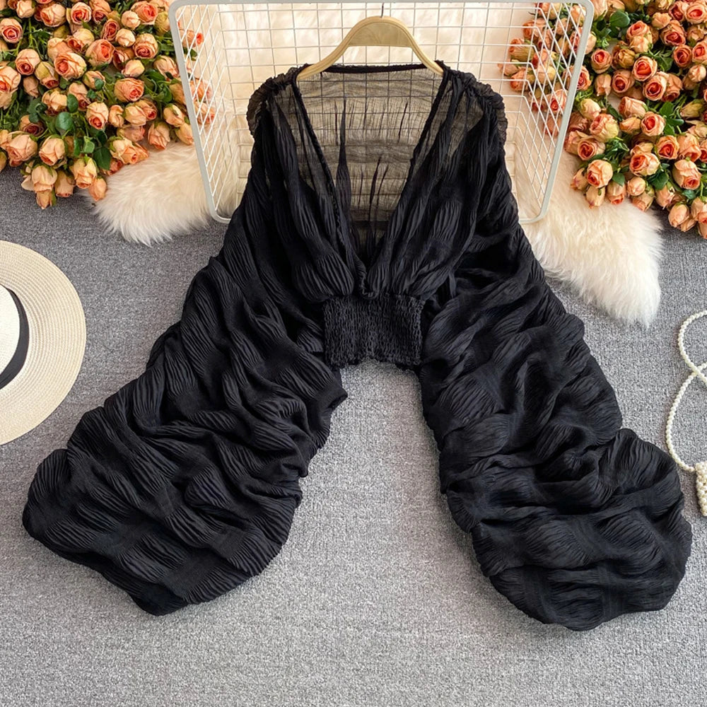Maternity Pleated Top Female Fold Puff Sleeve Loose