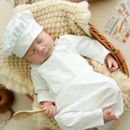 Newborn Baby Chef Costume Set Overalls Hat Black White Role Play Months