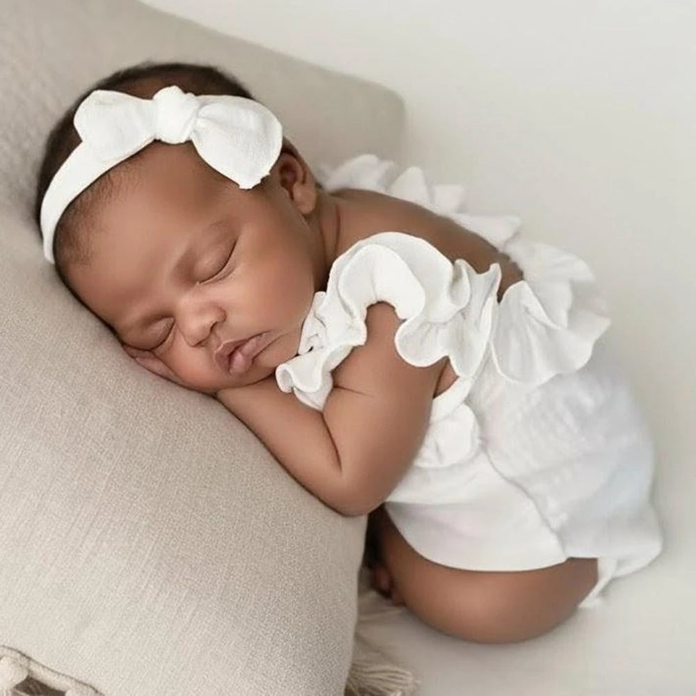 Newborn Set White Ruffle Romper Headband Baby
