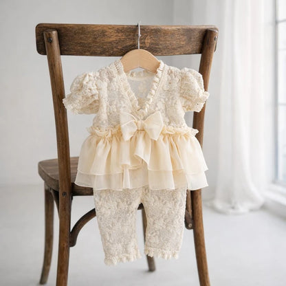 Baby Girl Lace Romper Tiered Ruffle Jumpsuit Studio Bebe Gown