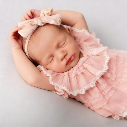 Newborn Pink Ruffled Chiffon Baby Photo Costume Soft Newborn Set