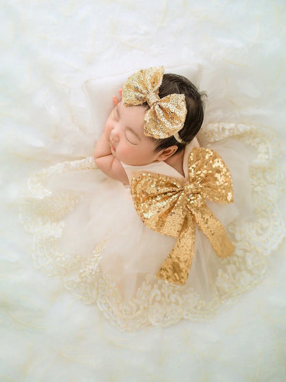 2pcs Newborn Set Baby Girls Princess Embroidered Mesh Dress Bowknot Lace Skirt