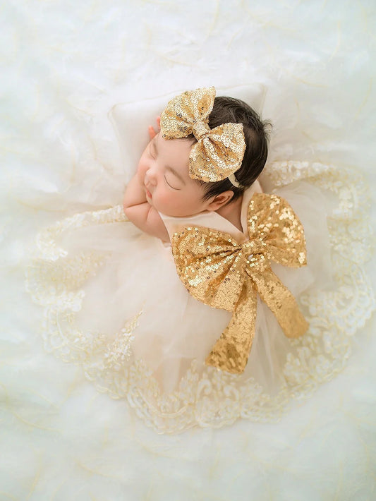 2pcs Newborn Set Baby Girls Princess Embroidered Mesh Dress Bowknot Lace Skirt