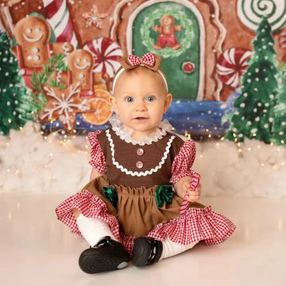 Newborn Christmas Gingerbread Girl Baby Dress Set Photo Studio Holiday Costume Shower Cloth