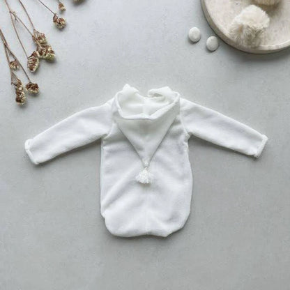 White Knitted Hooded Baby Romper Newborn Costume