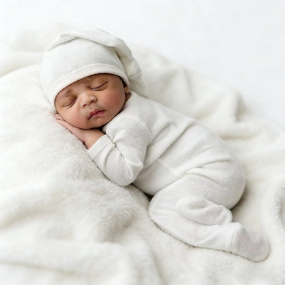 Newborn Baby White Long Sleeve Footed Romper Hat Costume