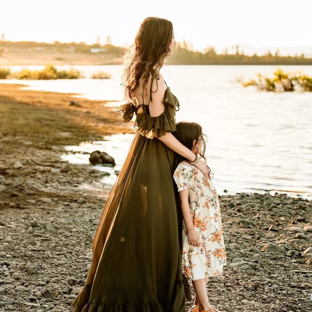 Dark Green Camisole Tulle Dress Photo Shoot Pregnant Photography Dress For Women Elegant Photography Studio Costumes