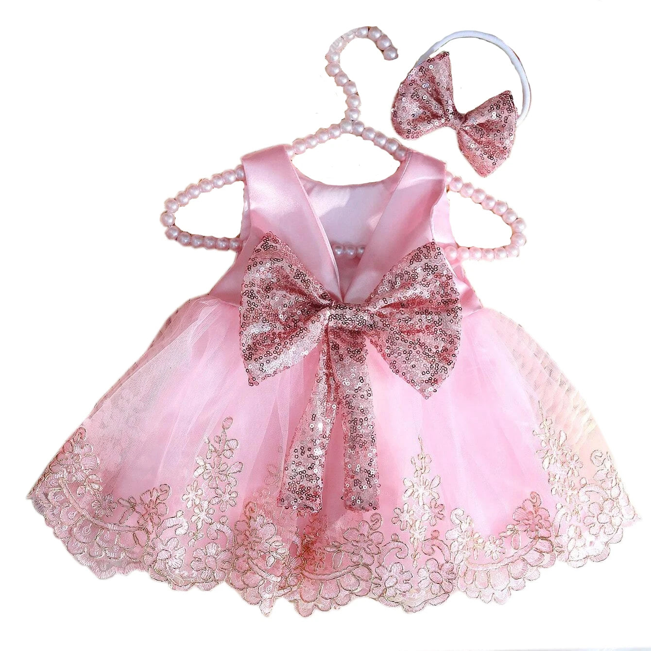2pcs Pink Baby Girl Princess Lace Mesh Dress Bowknot Skirt Shower Newborn Set