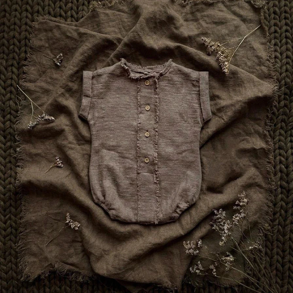 Boho Newborn Photo Solid Color Baby Girl Boy Romper Linen Look Picture Session Suits