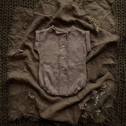 Boho Newborn Photo Solid Color Baby Girl Boy Romper Linen Look Picture Session Suits