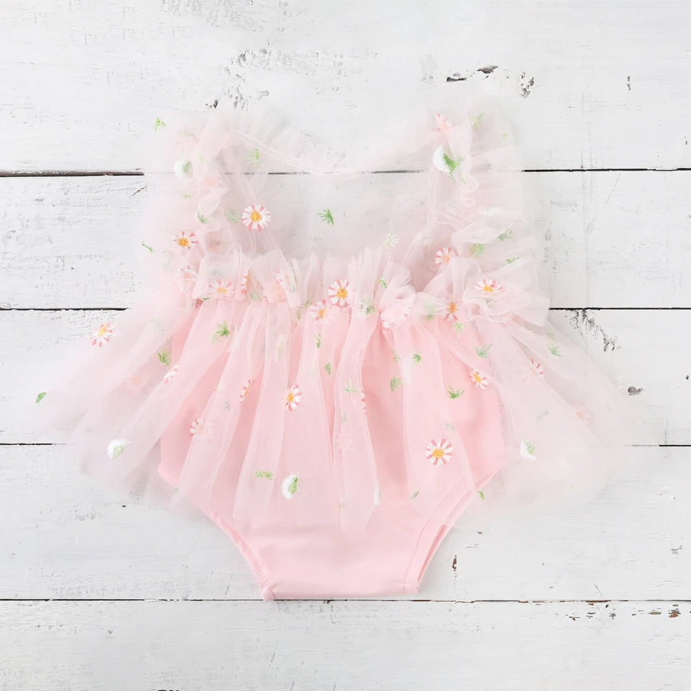 Baby Girl Tutu Ruffle Skirt Daisy Embroidery Tulle Dress Soft Newborn Set