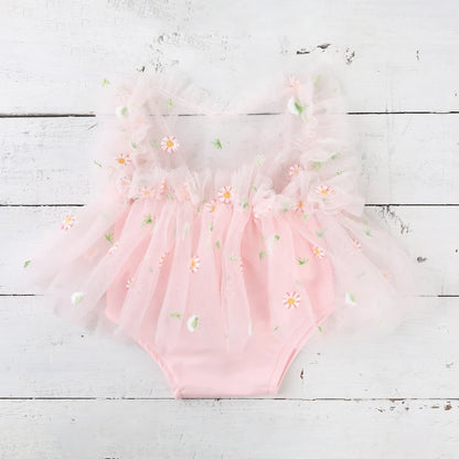 Baby Girl Tutu Ruffle Skirt Daisy Embroidery Tulle Dress Soft Newborn Set