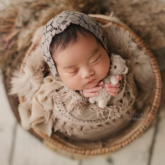 Newborn Lace Stretch Wrap Swaddle 25x75cm Boho Tassel Studio Photo
