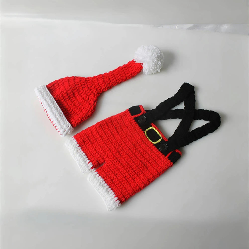 Newborn Christmas Santa Costume Knit Pants Hat Set Baby Photo Holiday Studio Boutique