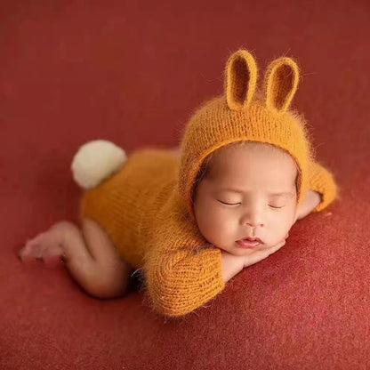 Rabbit Knit Baby Set Photo Costume Bunny Hat Doll Newborn