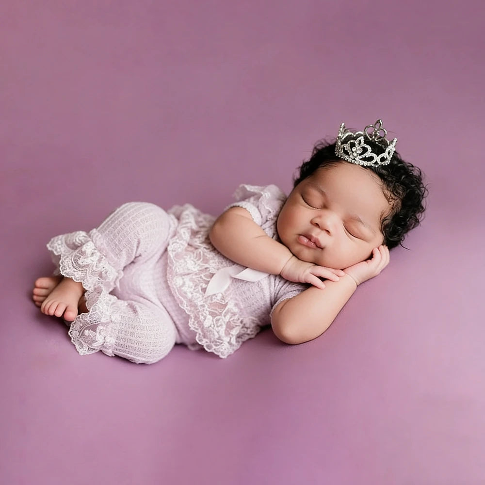Lavender Purple Lace Ruffle Romper Baby Girl Studio Costume Soft Fabric