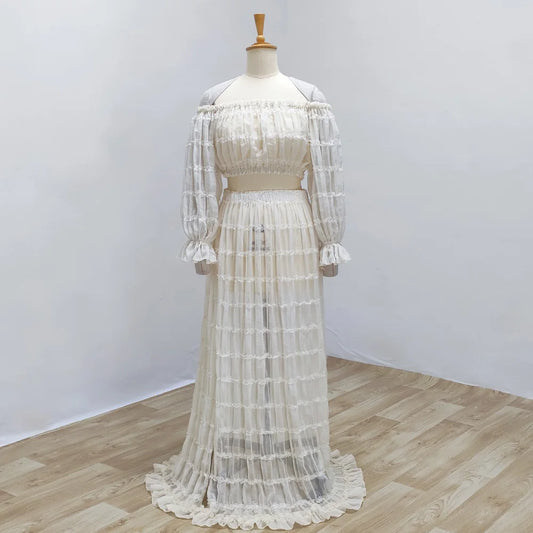 Maternity Dress Photoshoot Pleated Chiffon Gown Sexy Off Shoulder  Short Top Dress For Pregnant Women Baby Shower Dresses