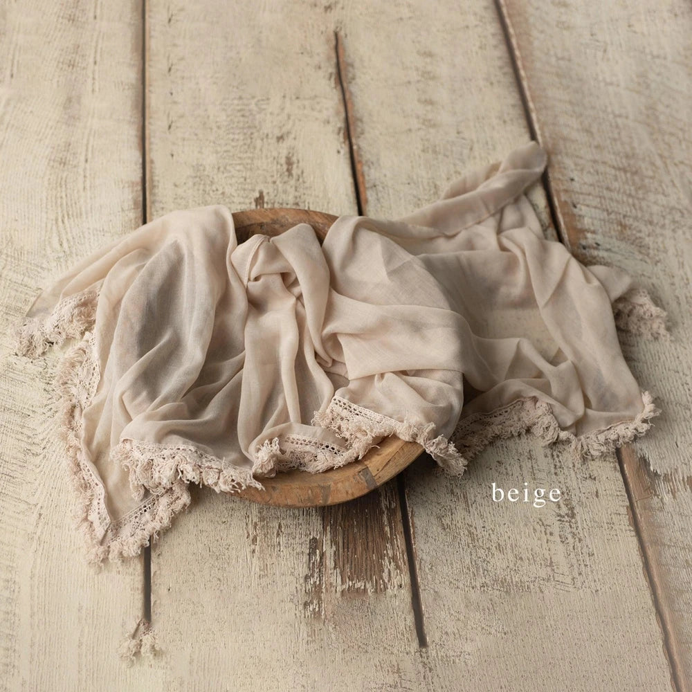 Newborn Lace Stretch Wrap Swaddle 25x75cm Boho Tassel Studio Photo