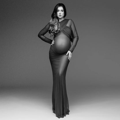Maternity Slim Fit Mesh Transparent Dress Wedding Party