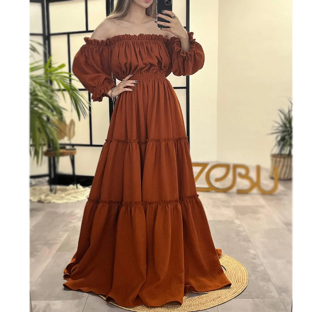 Bohemian Photo Shooting Pregnancy Dress Soft Comfortable Pure Cotton Off Shoulder Dress Maternity Dresses For Baby Showers