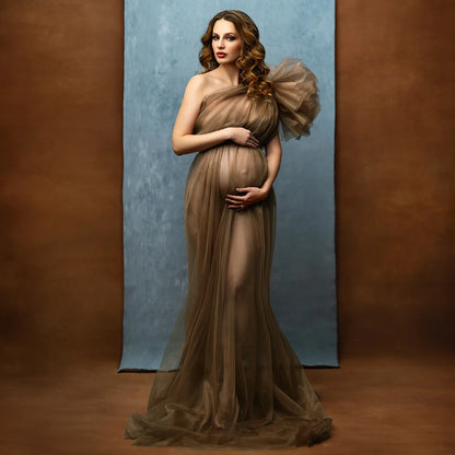 Maternity Perspective Mesh Single Shoulder Dress