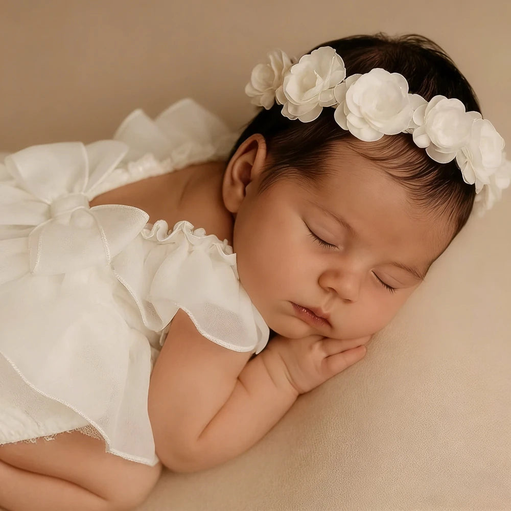 Magical White Angel Wing Ruffled Tulle Dress Back Bow Newborn Photo Newborn Set