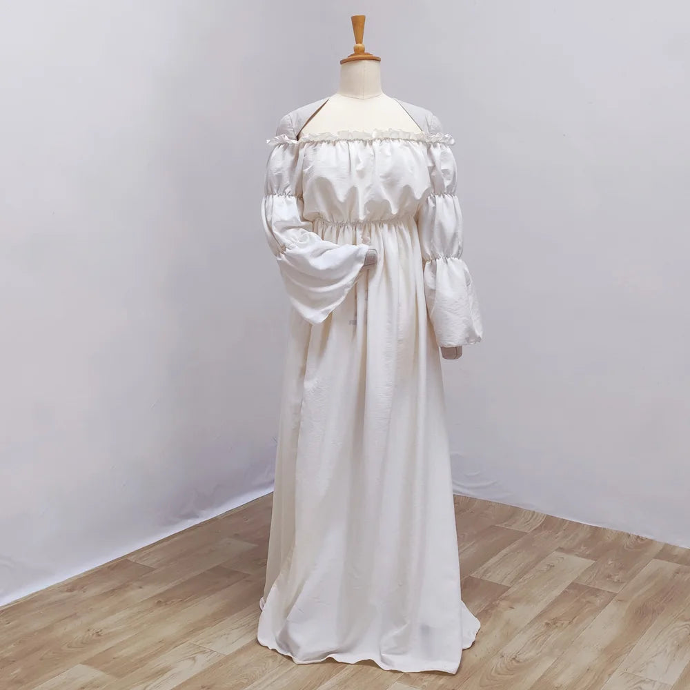 Maternity Dresses For Baby Showers Soft Skin Friendly Cotton Like Texture Dress Off Shoulder Long Bubble Sleeve Dress