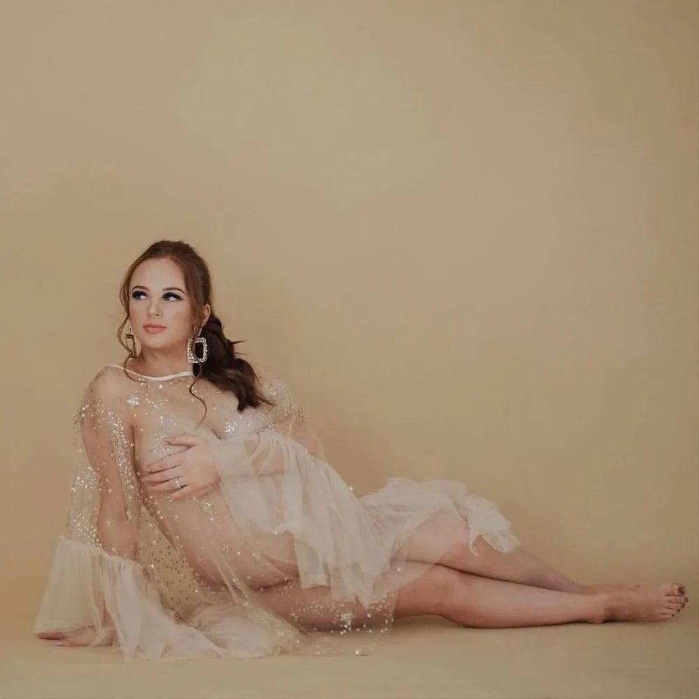 Maternity Goddess Crown Tulle Bronzing Dress Shooting